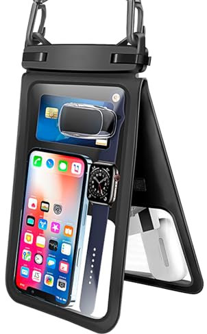 Tashce wasserdichte Handytasche, IPX8 Unterwasser Handyhülle, Doppeltaschen-Design mit Verstellbarem Trageriemen, Handy Unterwasser Hülle für Strand, Schwimmen & Tauchen (9.5IN)