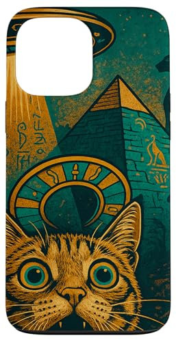 Cat Selfie UFO Bastet Pyramid Ancient Egypt Alien Light Case for iPhone 13 Pro Max