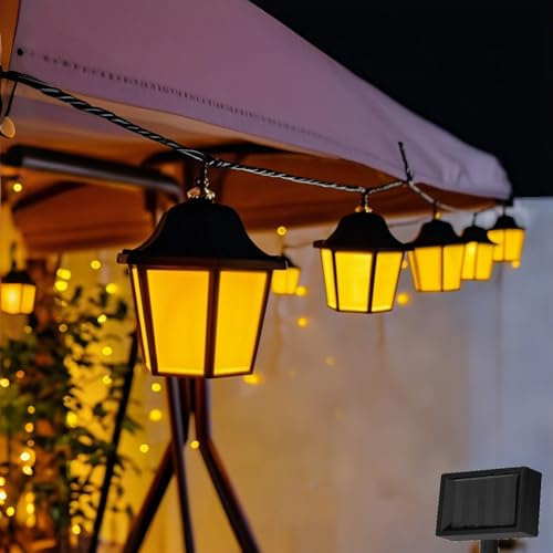 WRQIOO Lichterkette Außen Solar, Solar Lichterkette Aussen Lampions, 10 Laterne LED 3,5 Meter Warmweiß, Solarlichterkette Außen Wetterfest für Hochzeit Balkon Terrasse Garten Deko