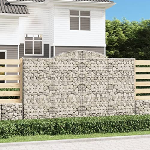 Gecheer Panier de Gabions Arqué 300x30x180/200 cm Fer Galvanisé, Mur à Gabion Clôture en Maille, Panier à Gabion pour Jardin, Terrasse et Extérieur Décorative