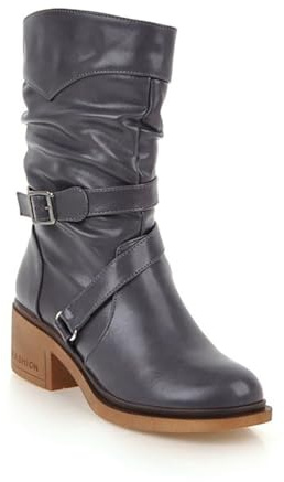 GHSIRUEU Stivali metà Polpaccio Donna Punta Arrotondata Cerniera Retro Biker Stivali con Fibbia