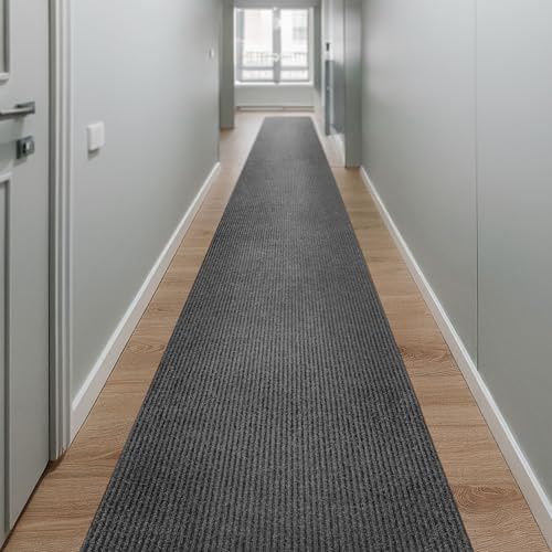 Wecon Home Buhai Läufer, 80 x 300 cm, grau | ultraflacher Türvorleger 5mm, rutschfest, saugstark & wetterfest Teppichläufer für Flur, Küche, Balkon, robust & modern