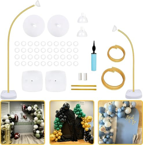 Ballonbogen Set, 2.5M & 1.5M Verstellbarer Ballonbogen Gestell, Gold | Freie Biegung Ballonständer für Boden, Geeignet für Hochzeit, Babyparty, Geburtstag, Graduation Party Deko