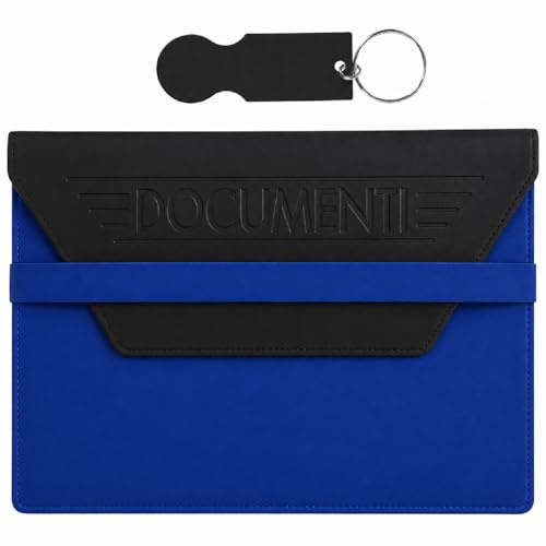 Generico Portadocumenti Auto Made in Italy – Porta Libretto Auto Moto Chiusura a Fascetta con pattina, Elegante e Resistente – per Libretto, Assicurazione + Portachiavi Gettone in Omaggio (Blu Royal)
