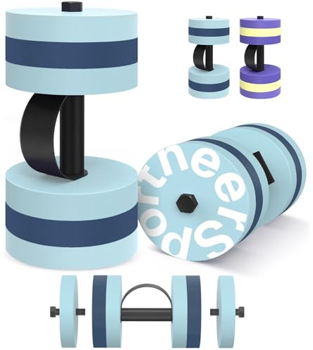 Sportneer Aquatic Exercise Dumbbells Water Weights, Aqua Aerobics Workouts Set of 2, EVA Foam Pool Weights Dumbbells Set Water Training Aqua Fitness Equipment (Double Blue, Adjustable L)