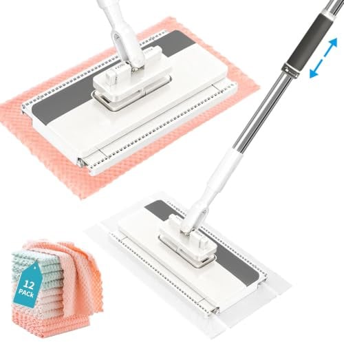 Mocio con Sistema di Bloccaggio a Pressione, Mocio Lavapavimenti con Clip,con 12 Ricambio Panno, Mop Rotante a 360°, Mini Mo-cio con Cambio Automatico per Pulire i Pavimenti, Armadi | Mini mocio con cambio automatico del panno, igiene zero touch, per cucina, bagno e pulizia domestica