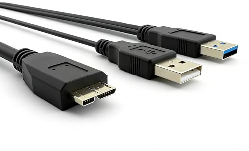 AUNEK USB 3.0 Hard Drive Cable Y-Shaped, Type A to Micro USB B Lead, 5Gbps Data Transfer, External HDD Cable Compatible with WD, Seagate, Toshiba and More