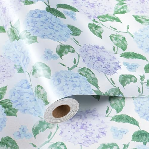 BIOBROWN Hydrangea Floral Wrapping Paper Roll, 43cm x 10m | Pearly-lustre floral wrap for birthdays, weddings, bridal & baby showers