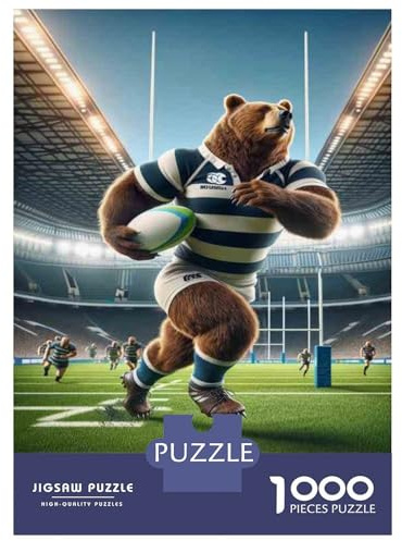Jigsaw Puzzles 1000 Pieces for Adults Rugby Bear Mascot Poster Jigsaws for Adults Family Games Stress Reliever Stress Reduction Gifts 52x38cm/1000pcs