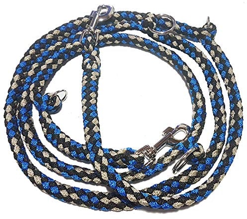Geflochtene Hundeleine, Multileine, 4-Fach verstellbar, 2,80 m lang, rund, Durchmesser 15mm, für größere und große Hunde, blau-schwarz-weiß, Made IN Germany