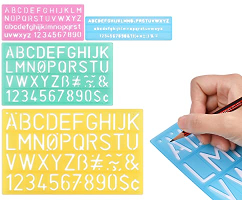 SCSpecial 4 Stück Schriftzug Schablone Alphabet Schablone Buchstaben Nummer Handwerk Kunststoff Dekorative Schablonen Linealhilfslinien Set - Blau