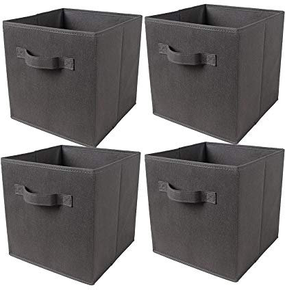 BonChoice Foldable Storage Cubes Boxes Pack of 4 with Handle for Home Organization, Fabric Wardrobe Storage Box Organizer Basket Bins for Clothes Bedding Toys Towels, Collapsible & Durable Dark Grey