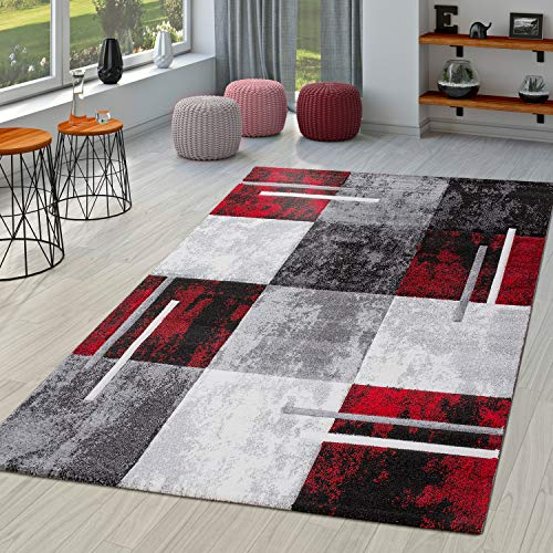 TT Home Moderner Teppich Wohnzimmer Milano mit Konturenschnitt in Rot Grau Schwarz, Größe:160x230 cm
