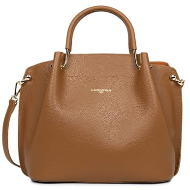 LANCASTER | Foulonné Double - Grand Sac à Main Cuir de Vachette Grainé Camel - In - Orange
