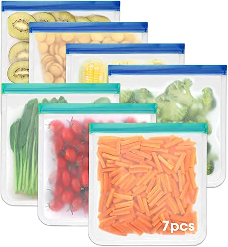 Hoobee Sac Congelation Reutilisable, Sacs de Ziplock Réutilisables Prévenir Les Fuites - Pour les Fruits, La viande, Le Lait, Les Légumes et Les Voyages Sac D'organisation Familiale (7 Pièces)