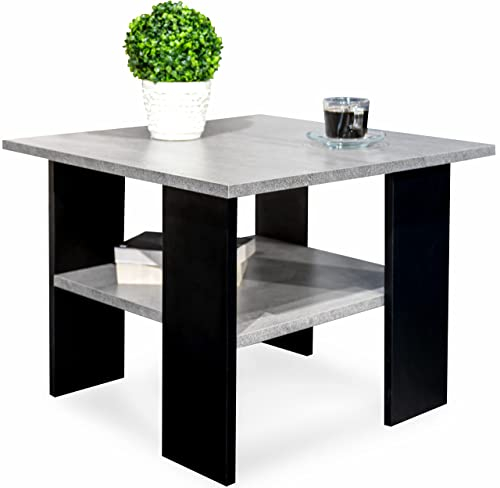 MeblePitus.pl Moderner Couchtisch, in der universellen Farbe Beton/Schwarz, innovatives Design, zusätzliche untere Ablage, für jeden Raum, solide, Starke und stabile Konstruktion