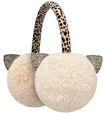 Gifts Treat Ohrenschützer Mädchen Ohrenwärmer Kinder Katzenohren Winter Plüsch Gestrickte Ohrenschützer mit Tier Muster Earmuffs Leopard-Katze,S(2-5Y)
