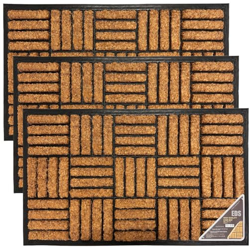 EDS Coco Coir Door Mat with Rubber Backing Floor Mat Outdoor Mat Heavy Duty Doormats Shoe Scrapper Removes Grass and Dirt, for Front Door, Patio and Entrance (45 X 75 CM) (PACK OF 3)