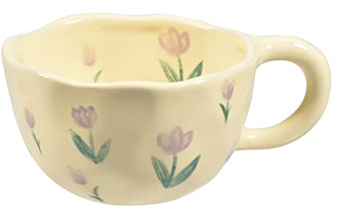 Koythin Kaffeebecher Porzellan, Kreative Blume Kaffeetasse für Büro und Zuhause, Spülmaschinen- und Mikrowellenfest, 8,5 oz/250 ml Tassen für Latte und Milch (lila Tulpen)