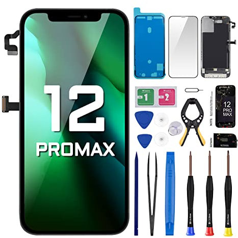 DGSCSMY for iPhone 12 Pro Max Screen Replacement 6.7 LCD Display 3D Touch Digitizer Full Assembly with Ear Speaker Proximity Sensor Fix Repair Tools Kit Waterproof Adhesive A2411 A2342 A2410