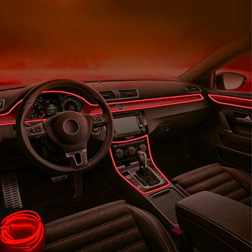Auto LED Innenbeleuchtung, USB EL Wire Auto 5m/16.4ft Ambientebeleuchtung 5v Autolicht Geeignet für Armaturenbrettfugen, Türfugen, DIY-Designs (Rot)