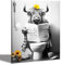 HW Hongwu Hochland-Kuh-Wandkunst auf Toilette – Schwarz-Weiß-Kuh-Bild im Badezimmer, 40,6 x 50,8 cm, lustiges Tier-Kunstwerk, Druckgemälde, Wanddekoration für Zuhause