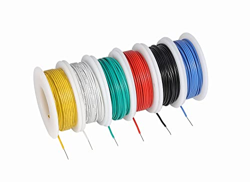 TUOFENG - Filo di collegamento fisso a nucleo da 30 AWG, in 6 colori diversi, filo Jumper Wire, bobina da 30 metri, 0,05 mm², filo di rame stagnato in PVC (OD: 0,60 mm), set di fili