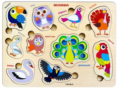 QUOKKA Spielzeug Puzzle ab 1 2 Jahre - Montessori Holzpuzzle 1 Jahr - Vögel Kinderspielzeug ab 2 3 Jahre - Lernspiele für Klinekinder - Geschenk für Mädchen and Junge