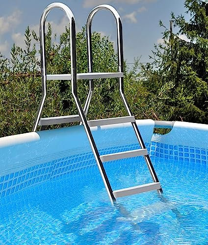 DYNCDW Edelstahl-Pooltreppe Für Den Außenbereich, 4 Stufen, Oberirdische Schwimmbadleiter, Doppelseitige rutschfeste Pool-Trittleiter, Oberirdische Poolleiter