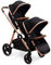 Baninni Poussette Double Duett Luiz - Assises convertible en nacelle - Usage simple ou double - De la naissaince jusqu’à 36kg - Sièges reversible-rose gold