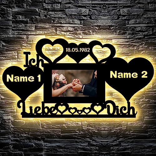 Led Ich liebe dich Bilderrahmen Herzen Partner - Geschenke mit Namen und Gravur Foto Ehepaar Paar Pärchen für Freund Frauen Freundin Frau Männer romantische Liebesgeschenke individuell personalisiert