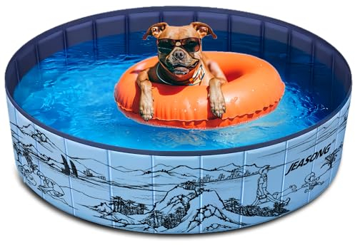 JEASONG Foldable And Portable Dog Pool, 120cm Dog Paddling Pool Pet Bath Tub, Reinforced PVC Non-Inflatable Swimming Pool for Dogs/Puppies/Pets