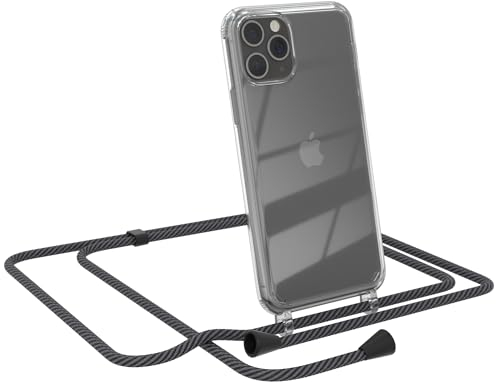 EAZY CASE - Handytasche zum Umhängen - kompatibel mit iPhone 11 Pro, Handyhülle mit Band, Transparent Kameraschutz und Bildschirmschutz, Handy Lanyard in Schwarz/Anthrazit mit Clips Schwarz