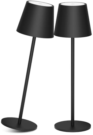 Coinmit 2 Stück LED Akku kabellose Tischleuchte, Höhe 36cm Warmweiß 3000K Dimmbare Tischlampe, IP54 Outdoor Tischlampe, Aufladbar Tischleuchte, Aluminium Schwarz für Innen Außen, Schlafzimmer