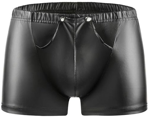 Lack und Leder Sexy Männer Boxershort Herren Kunstleder Wetlook Lack-Optik Shorts Reißverschluss Latex Vinyl Hose Pants Schwarz