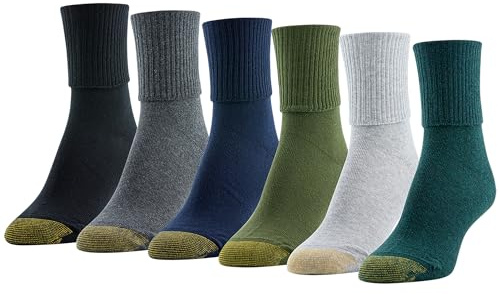 GOLDTOE Women's Classic Turn Cuff Socks, Multipairs, Forest Green Assorted (6-Pairs), M (Pack of 6)