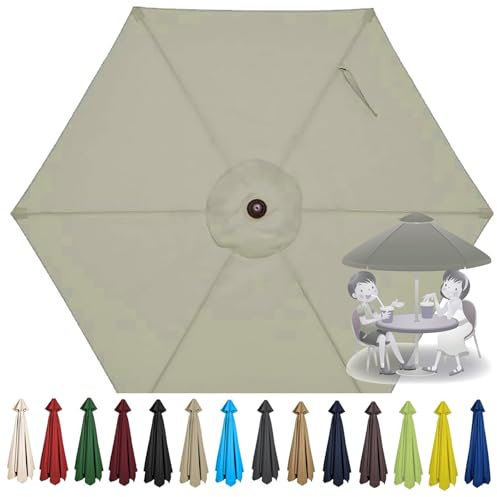 Auvent de Rechange pour Parasol de Terrasse Toile de Parasol Deporté 6 Baleines 2.0m/2.5m/2.7m/3.0m Tissu de Rechange Table de Marché Housse de Rechange pour Parasols de Jardin Lavable(Gris clair,2,5