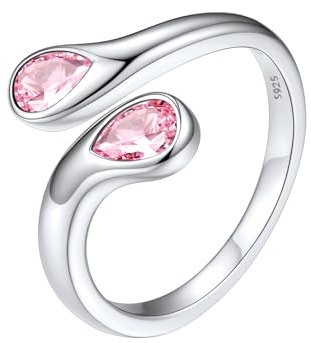 Silvora Damen Frauen Silberring 2mm breit Toi Et Moi Rosa Turmalin Bandring 925 Sterling Silber Offenes 2 Geburtsstein Vorsteckring Zirkonia Trauringe Memoire Ring
