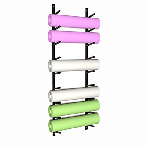 Golf Bag Stand Rack Wall Mount Yoga Mat Rack-Heavy Duty Yoga Mats Wall Holder Towel Shelf with 18 Metal Hooks-fFor Gym Hanging Yoga Strap Rollers
