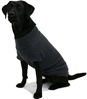 Ancol Cable Knit Dog Jumper in Charcoal with Leg Straps - Woollen Rolled Neck Pet Puppy Winter Sweater Outfit - XL