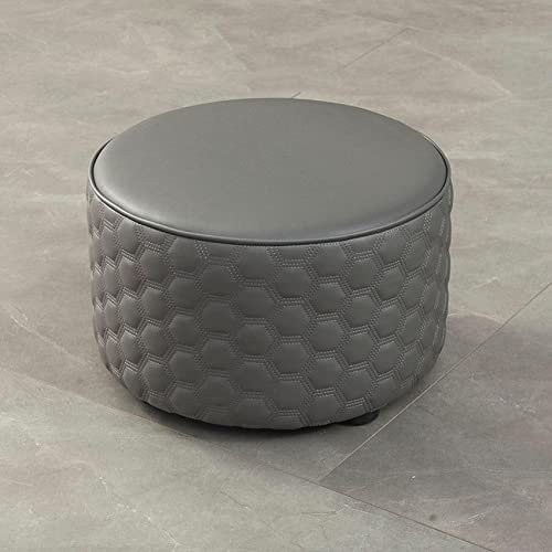 Runder Leder-Fußhocker, Ottomane für Wohnzimmer, Schlafzimmer und Küche, dunkelgrau, Pouf Hocker mit Schuhwechselfunktion, 32 x 30 cm