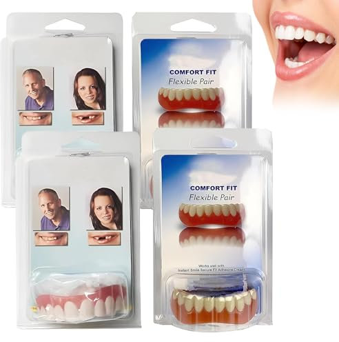 2Set Facette Dentaire,Dentier Provisoire,Prothese Dentaire,Fausses Dents,Dentier Amovible Haut et Bas,Convient Aux Dents Maxillaires et Mandibulaires