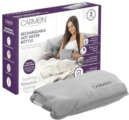 Carmen C85043GRY Rechargeable Hot Water Bottle & Cosy Hand, Body Warmer, Fast Heating, No Refill, Over Heat Protection, Portable Heating Pad for Pain Relief, Automatic Temperature Control, Grey