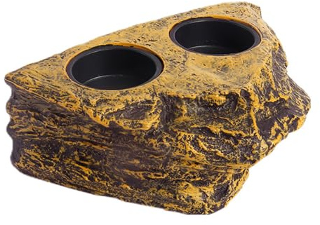 MiOYOOW Mangeoire Magnétique pour Reptiles, Récipient à Eau Ou Nourriture Décoratif Pierre, Bol d'alimentation Double Détachable, pour Grenouille, Tortue, Lézard, Serpent, Reptile, Gecko