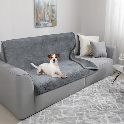 TAIKURA wasserdichte Hundedecke, Waschbare Hundedecke flauschig aus weiches Lambswool/Flanell, Beidseitig Hundedecke Katzendecke Sofaschutz für kleine, mittlere und große Hunde(Grau, 100x120 cm)
