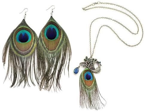 OAOSDH 1 Halskette Und 1 Paar Ohrringe, Vintage -Schmuck, Schmuck Mit Pfau -Themen, Cosplay -Accessoires, Kostümzubehör.