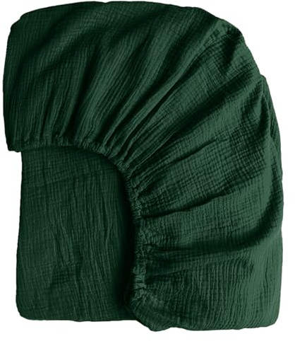 Boqingzhu Muslin Spannbettlaken 200x200cm Grün Dunkelgrün Uni Oeko-TEX | Baumwolle Spannbetttuch，Atmungsaktiv Weich Hautfreundlich，Bettlaken Leintuch bis 30cm Matratzenhöhe，für Allergiker Geeignet