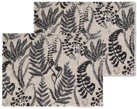 Rutschfeste Türmatte innen waschbar - Farn creme-schwarz 2er Set 50 x 70cm | Haustür Fußmatte pflegeleichte Schmutzfangmatte Eingangsbereich Sauberlaufmatte robust Fussmatte Sauberlauf srapazierfähig