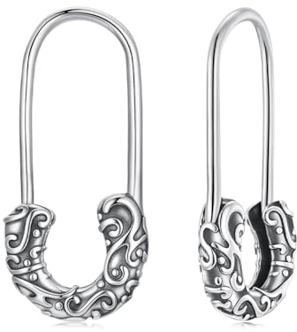 Qings Sicherheitsnadel Ohrringe 925 Sterling Silber Vintage Büroklammer Geometrisch Creolen Hoop Ohrringe für Männer Damen