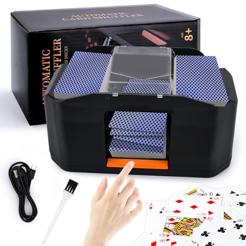 KIMIGO Kartenmischmaschine Elektrische,Automatischer Kartenmischer mit Akku 2000mAh,Mischt 2 Kartensätze,Geräuscharmer & Wiederaufladbarer,Card Shuffler für Texas Hold'em,Poker,Bridge,Rommé